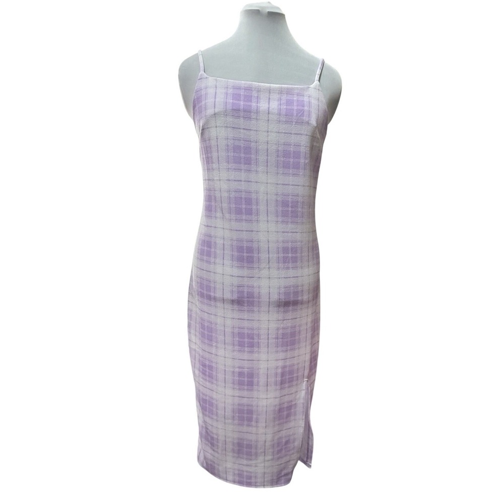 Plaid Cami Dress Lavender‎ White Spaghetti Strap Midi Length XL 15-17